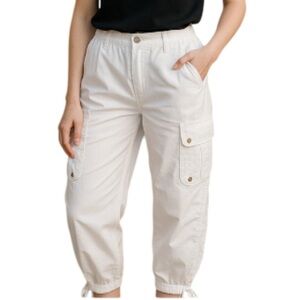 Ralph Lauren L-RL Lauren Active Y2K Vibe White Cargo Pants Drawstring Hem 10